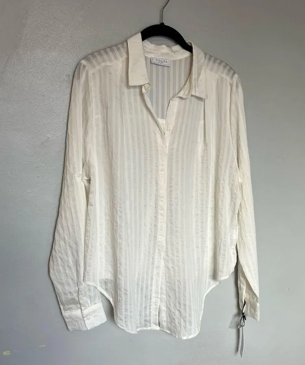 NEW Sage Linen V Neck Shirts Shirt Spring Autumn Casual Long Sleeve White Medium - Image 6