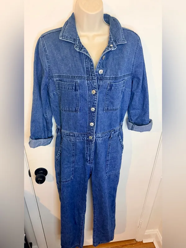 Old Navy Coveralls Womens Small Denim Jumpsuit Boilersuit Utility Workwear Blue - Image 3