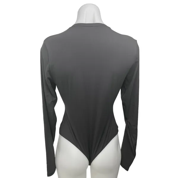 Skims Black Crew Neck Long Sleeve Stretch Bodysuit Thong Shirt T-shirt Top XL - Image 2