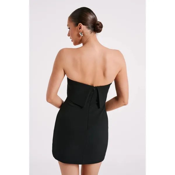 NEW Meshki Mariska Black Strapless Crepe Foldover Bandeau Mini Bodycon Dress 2XL - Image 3