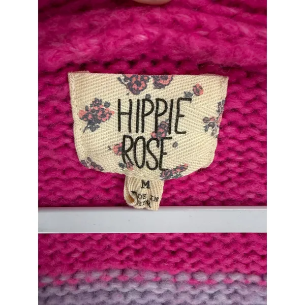 Hippie Rose Womens‎ Cardigan Pink Purple Striped Oversized Knit V-Neck Medium - Image 4