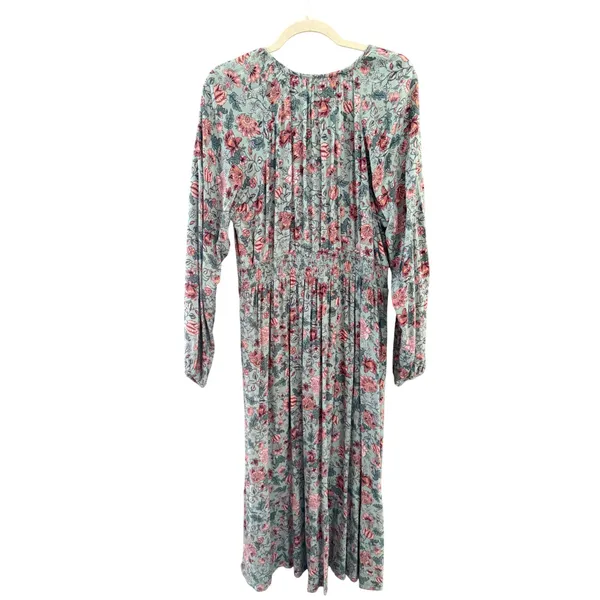 Knox Rose Blue Pink Floral Smocked‎ Waist Midi Dress with Pockets Large Boho - Image 2