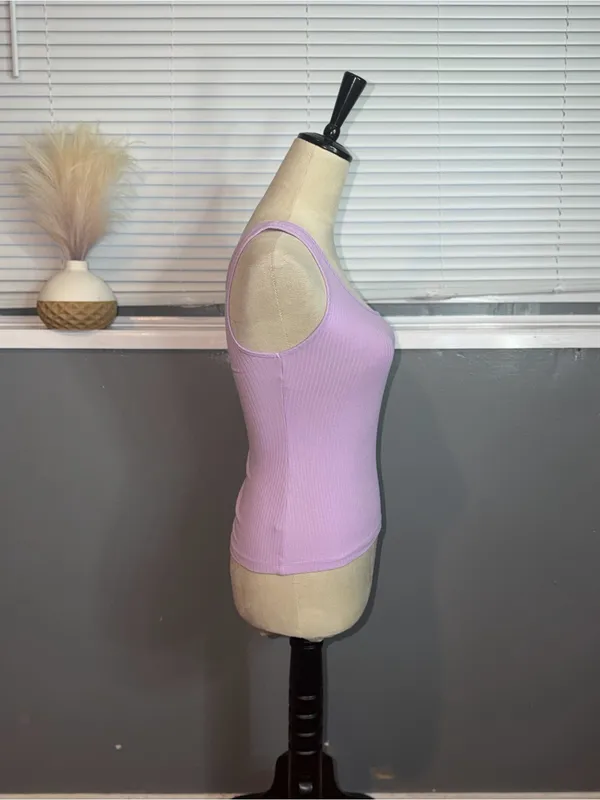 Anthropologie Lilac One Shoulder Ribbed Tank Top XS - Image 4