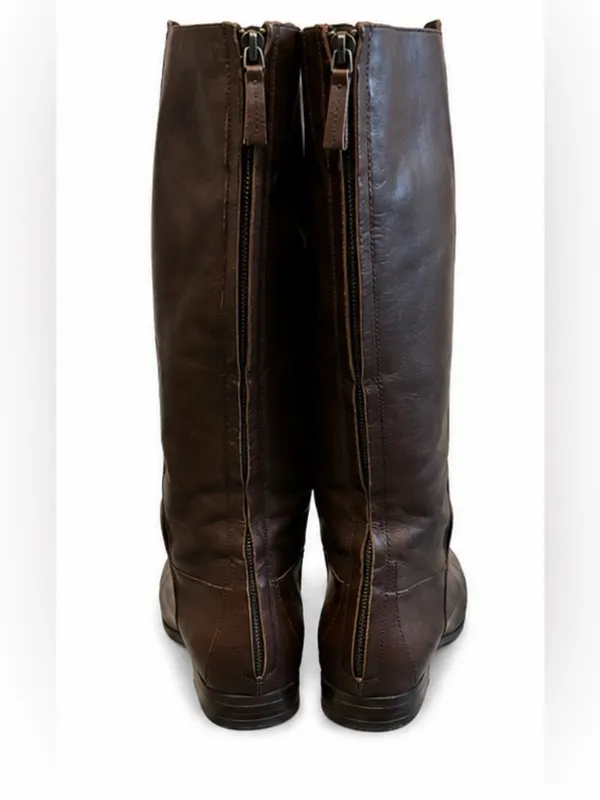 Nine West Size 8.5M Brown Leather Knee High Riding Boots Full Zip - Image 3