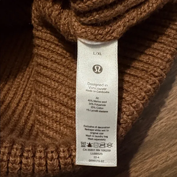 Lululemon Close Fit Wool Blend Ribbed Knit Beanie Brown Size L XL - Image 3