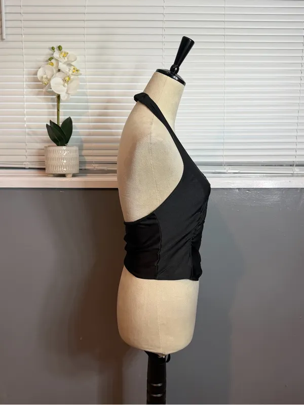 Julia by Love Black Halter Top Handkerchief Hem Y2K Clubwear Size L - Image 4