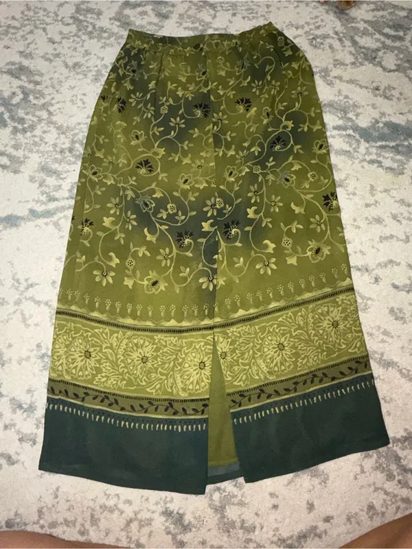 Vintage Plaza South Olive Green Floral Maxi Skirt Set Size 10 - Image 4