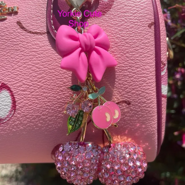 Juicy Couture New Handmade Pink Bow and Cherry Charms for Purse/ Bag/ Keychain - Image 2