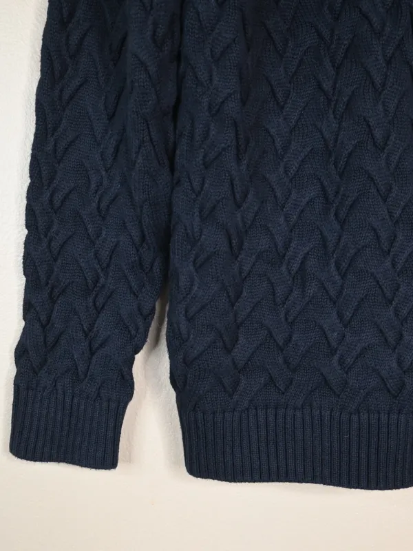 Lands' End Women's L Navy Blue Cable Knit Full-Zip Stand Collar Cardigan - Image 6