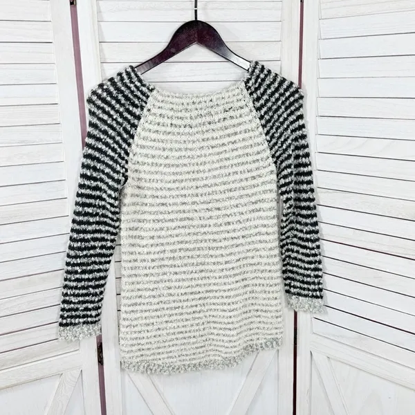 Loft Striped Boucle Knit Pullover Sweater Tan‎ Grey Black XS Colorblock - Image 9