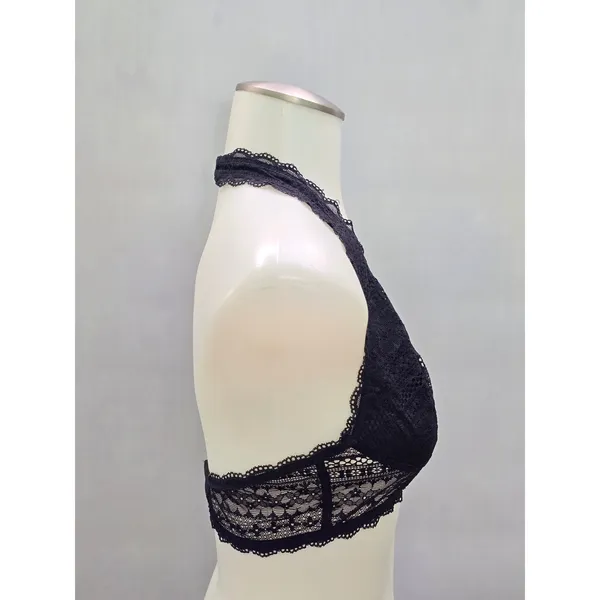Black Halter Whimsy Romantic Boudoir Bridal Cottage Lingerie Lace Bralette Small - Image 2