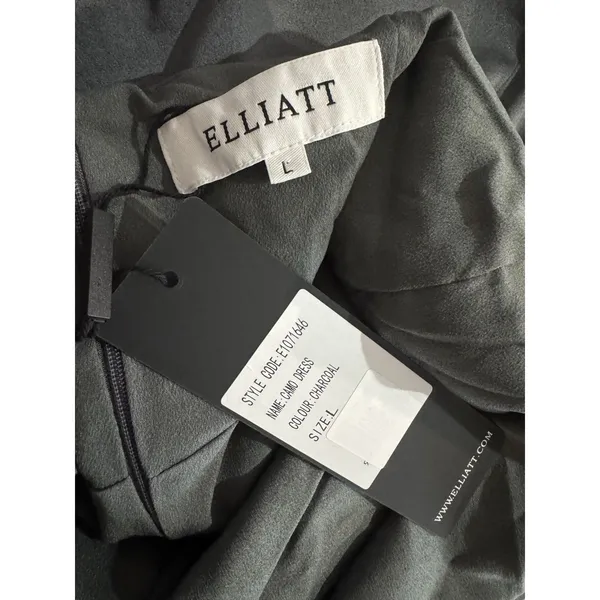 NWT Elliatt Camo Blouson Halter Dress Sz Large Charcoal Gray Asymmetrical Satin - Image 7