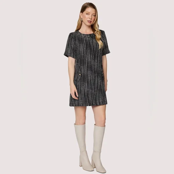 Lost + Wander Femme Forte Tweed Shift Dress in Black Ivory Size Small NWT - Image 3
