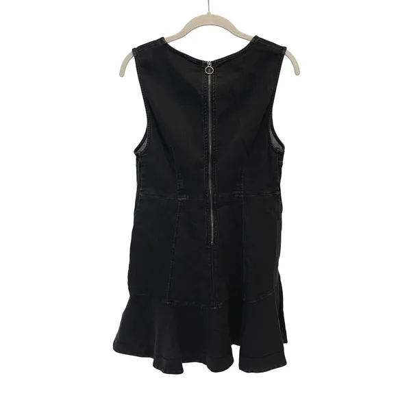 Free People Alex‎ Flare Denim Mini Dress Womens 6 Washed Black Grunge Ruffle New - Image 6