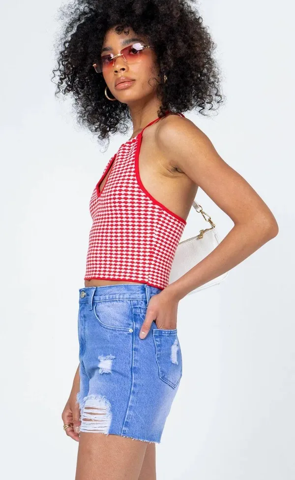 High-waisted Ripped Denim Shorts - Image 4