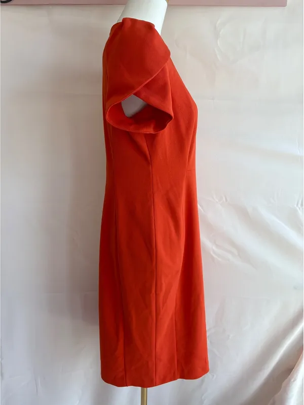 Calvin Klein Women's Orange Dress with Puff Sleeves and Back Zipper - Image 3