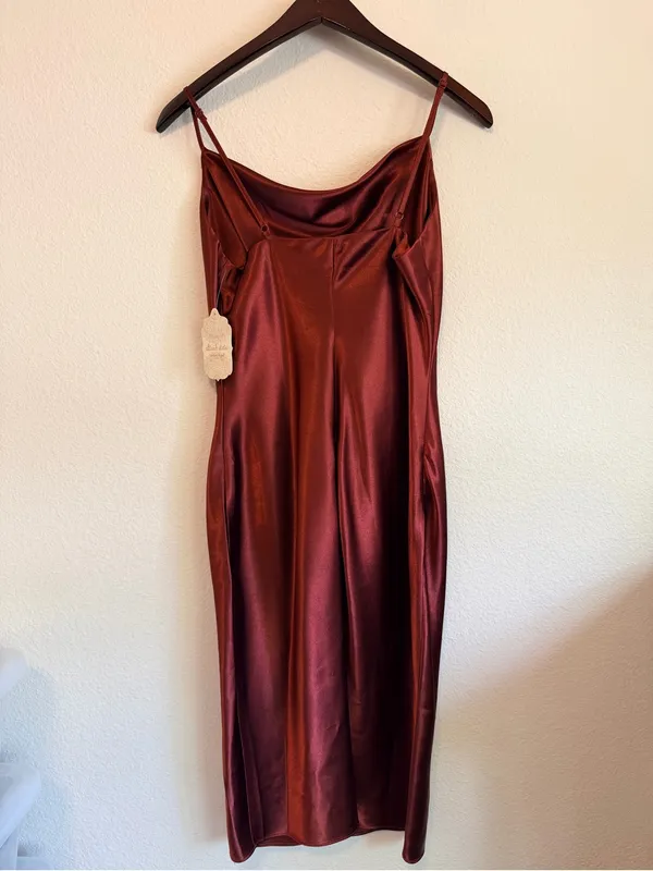 Altar'D State Carlotta dress, midi length satin slip dress, maroon, size S NWT - Image 7