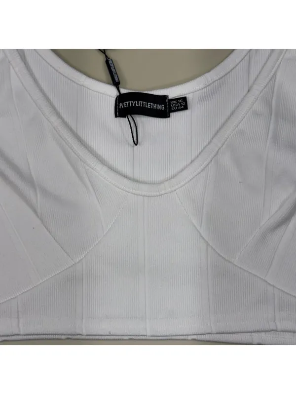PrettyLittleThing White Ribbed Crop Tank Top Women’s US 12 NWT - Image 3