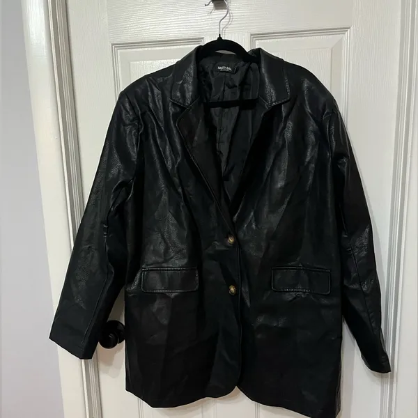 NASTY GAL Oversized faux Leather single‎ breasted Blazer black size 10 - Image 3