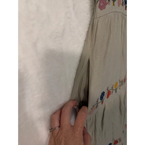 Orange Creek Floral Embroidered Tiered‎ Midi Dress Beige Boho Small ID82089 - Image 6