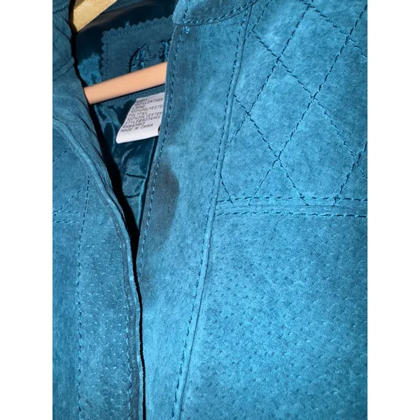 AMI Leather Jacket Women's Medium Teal Country Western‎ Suede Quilted Equestrian - Image 3