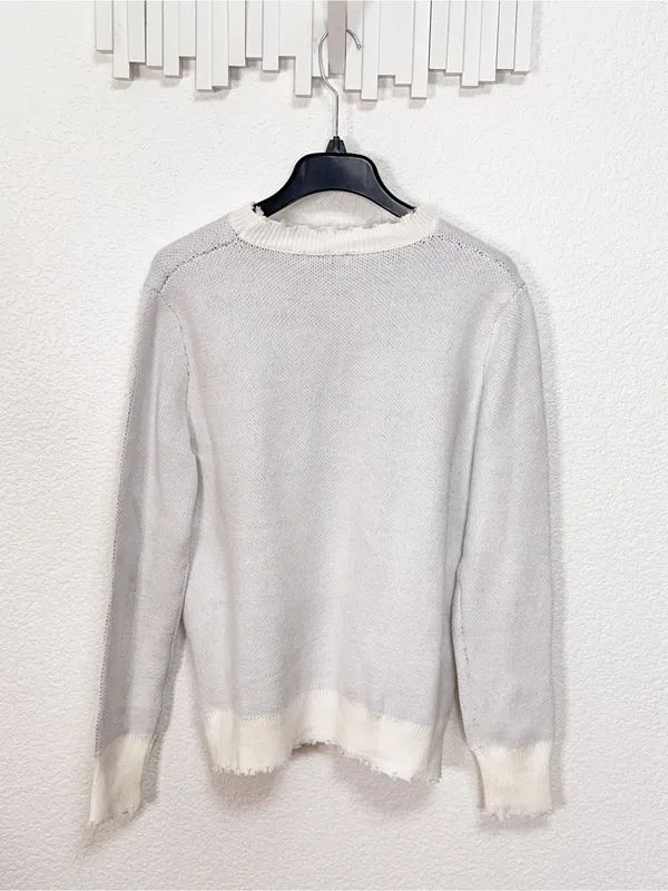 Miss Sparkling Smiley Face Graphic Distressed Knit Crewneck Sweater - Image 7