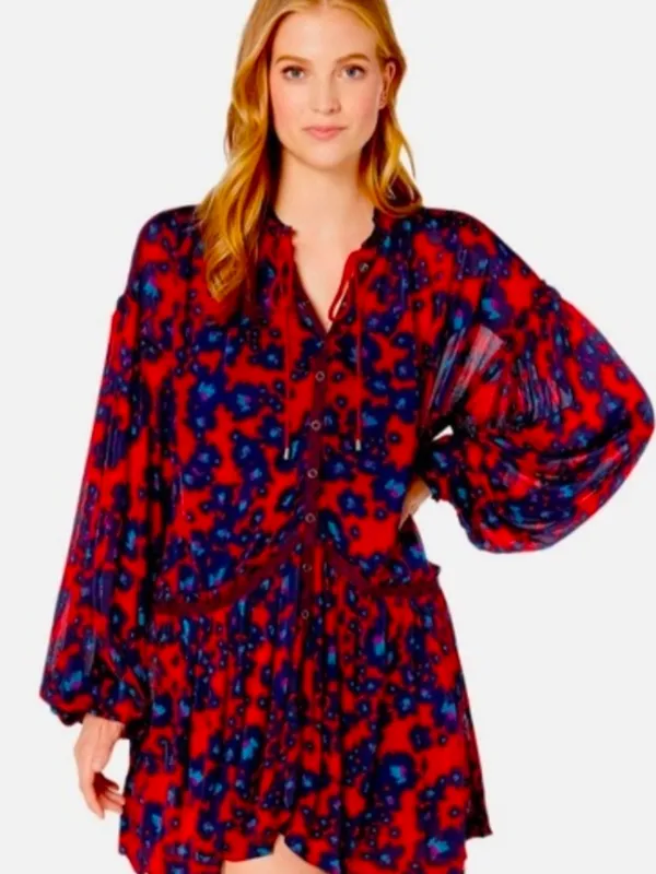 Free People Love Letter Tunic Top Mini Dress Red retail $128.00 - Image 3