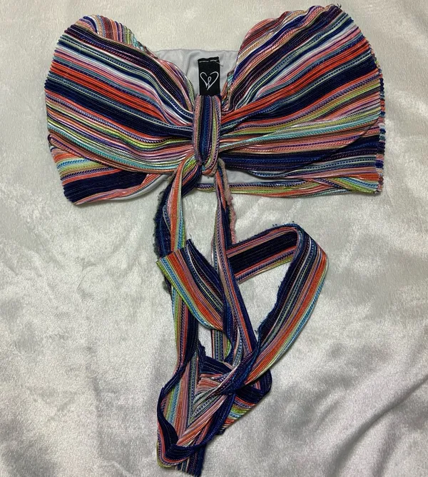 Women’s Windsor Striped Multi Colored Bow-Tie Bandeau Bikini Top - Image 8