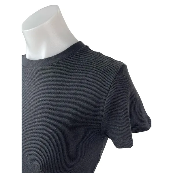 Aritzia TNA Women's Black Ribbed Knit Short Sleeve Crop T Shirt Tee Top Size L - Image 3