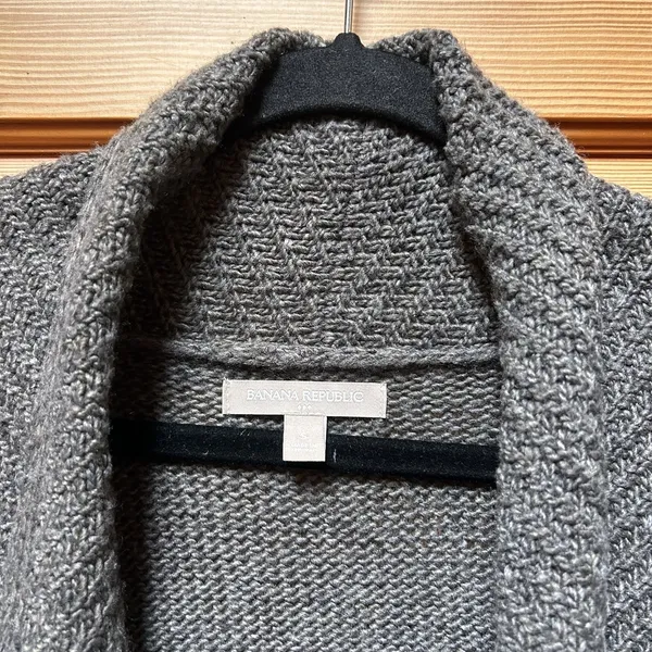 Banana Republic Women's Small Gray Wool Blend Open Cardigan Sweater Chunky Knit - Image 3