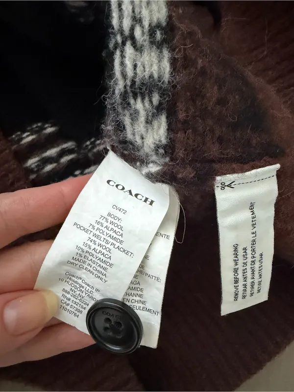 Coach Oversized Fair Isle Wool Alpaca Cardigan Black Brown Signature C - Image 2