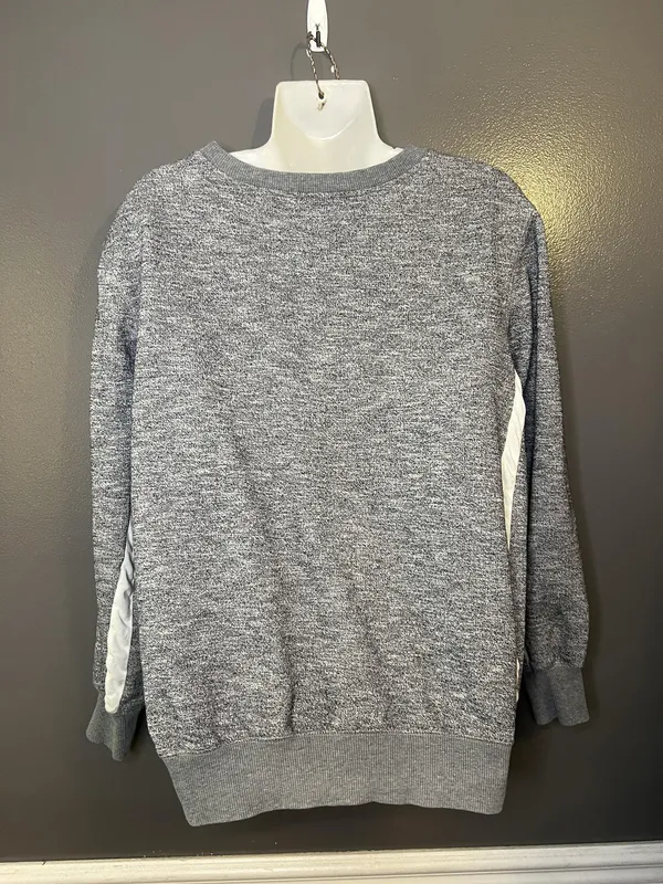Billabong Sweater Womens Small Gray Contrast Stripe Sleeve Crewneck Pullover - Image 6