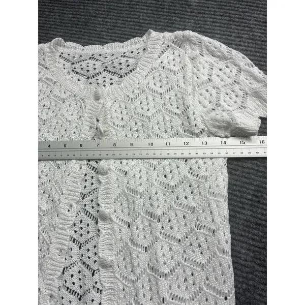 Women's Crochet 2 PC Beach Swim Coverup Set Short Sleeve & Shorts Sexy White XS - Image 6