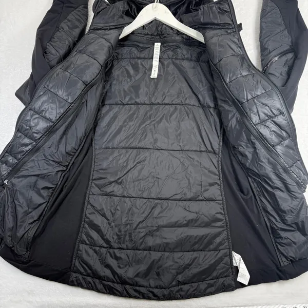 Lululemon Fluff the V Hooded Jacket Black Quilted Puffer Hybrid Full Zip Women L - Image 9