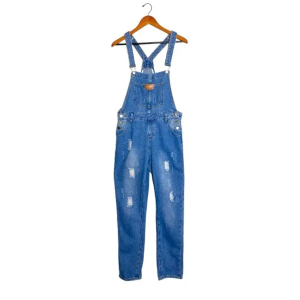 Vintage Y2K Straight Leg Distressed Medium Wash Denim Bib Jean Overalls Size S - Image 2