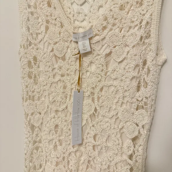 NEW REVOLVE House of Harlow 1960 Crochet Dress Size Large Knit Long Ivory beige - Image 5