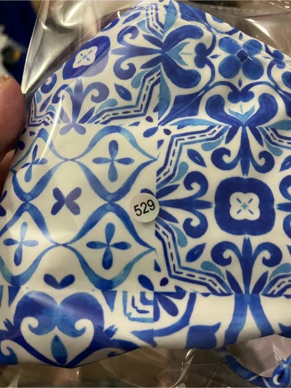 wild fable Blue and White Tile-Print Side-Tie Bikini Bottom - Image 5