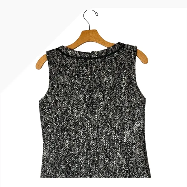 Talbots Dress Women 6‎ Black White Tweed Sheath Knee Length Fringe Neck Preppy - Image 3