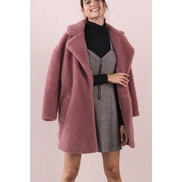 Abercrombie & Fitch Sherpa Teddy Fleece Over Coat XS Mauve Pink Cozy Soft Y2K - Image 3