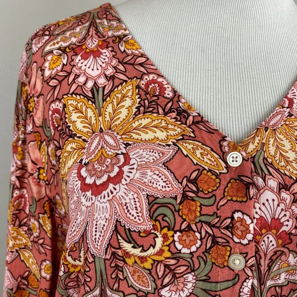 Ann Taylor LOFT Blouse Womens Small Floral Multicolor‎ V-Neck Long Sleeve Top - Image 2
