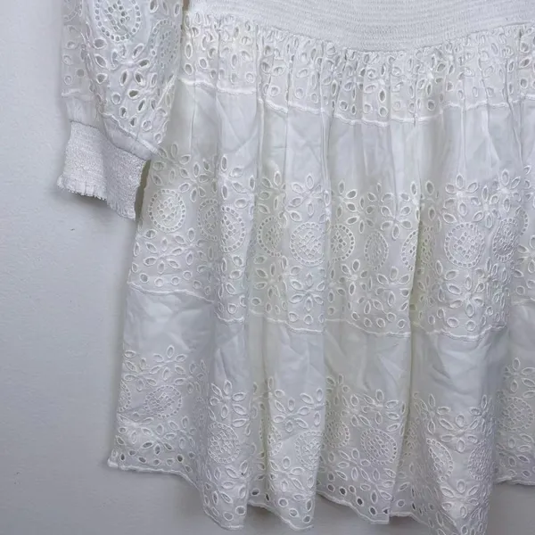 ASTR The Label Solstice Off Shoulder Eyelet Lace Mini Dress in White Small - Image 4
