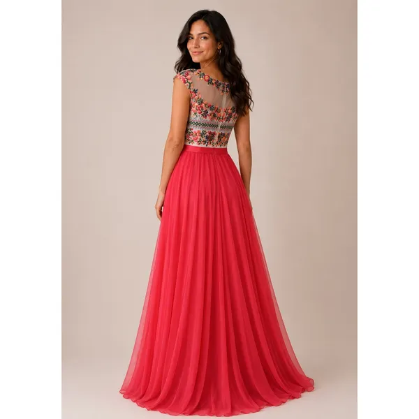 Sherri Hill Red Floral Embroidered Beaded Chiffon A-Line‎ Evening Gown Dress 10 - Image 2