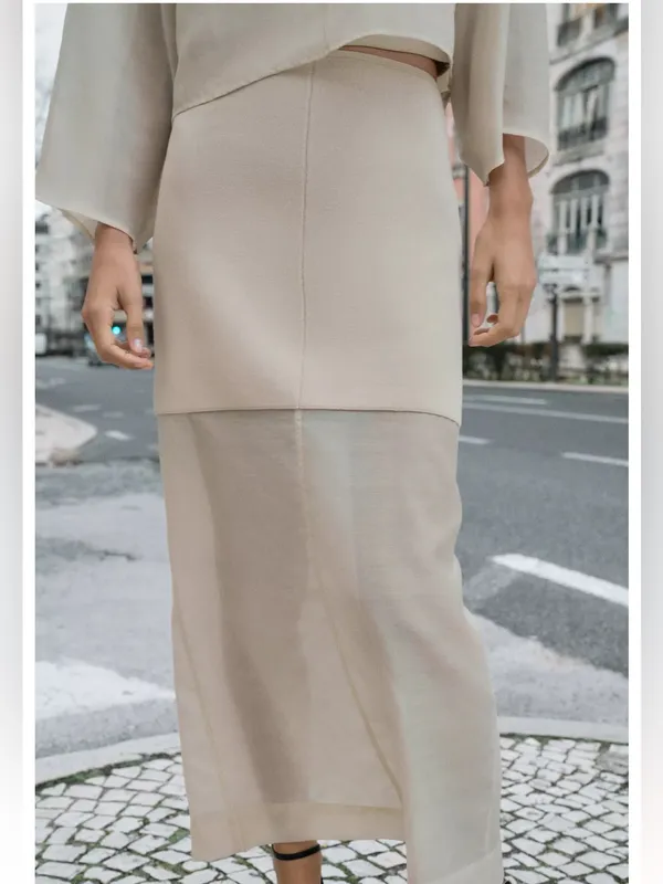 Zara NWT SET Cream V-Neck Balloon Sleeve Top & Skirt - Image 7