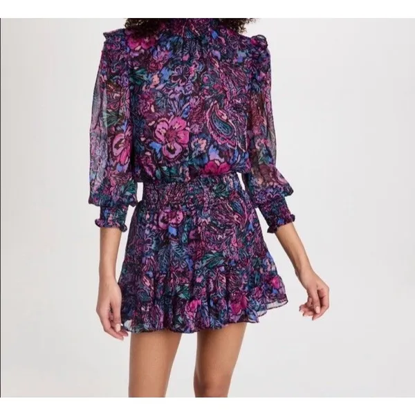 Misa Los Angeles Dress Size Large Sheer Smocked Mini Purple New With Tags - Image 2