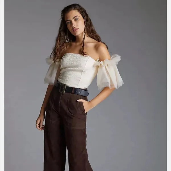 Anthropologie Sunday In Brooklyn Tulle Off The Shoulder Blouse Top Ivory Xl - Image 3