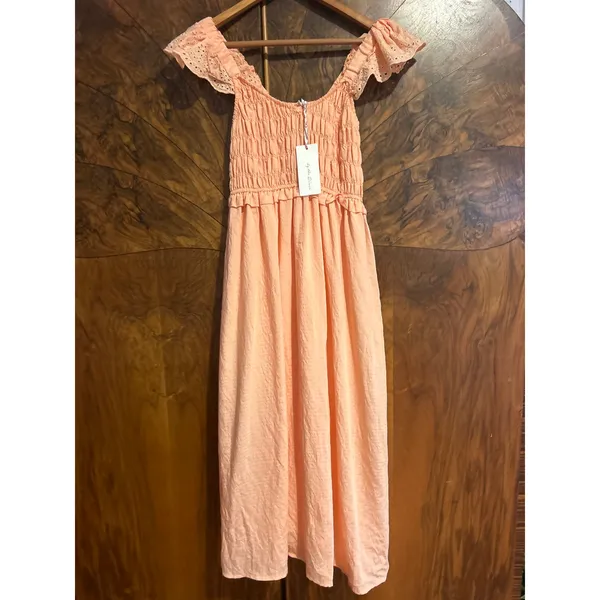ANTHROPOLOGIE By The River Midi Dress PRAIRIE COTTAGE FEMININE Peach NWT Small S - Image 2