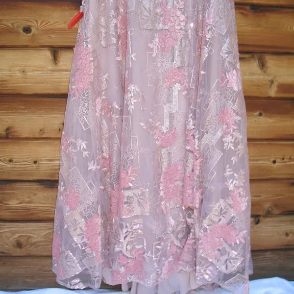 Mac Duggal Size 18 Pink Embroidered Floral V Neck Maxi Dress Gown - Image 10