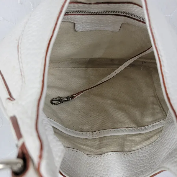 Michael Kors Womens Bag White Pebbled Leather Shoulder Hobo Fold Over Buckle - Image 7