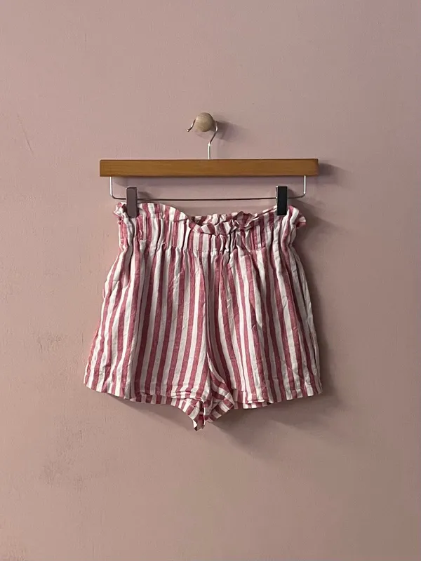 Heart & Hips Linen-Cotton Blend Red Cream Striped High Waist Shorts Size S - Image 10