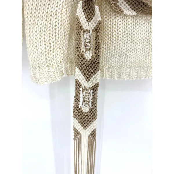 The Limited Cream Linen Metallic Open Front Cardigan Macrame‎ Fringe Belt XS - Image 7